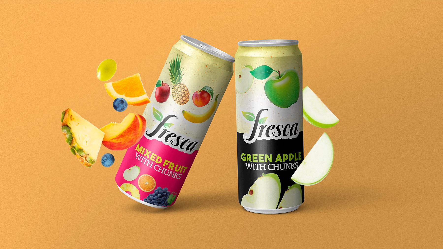 fresca green apple with chunks can juice label design case study